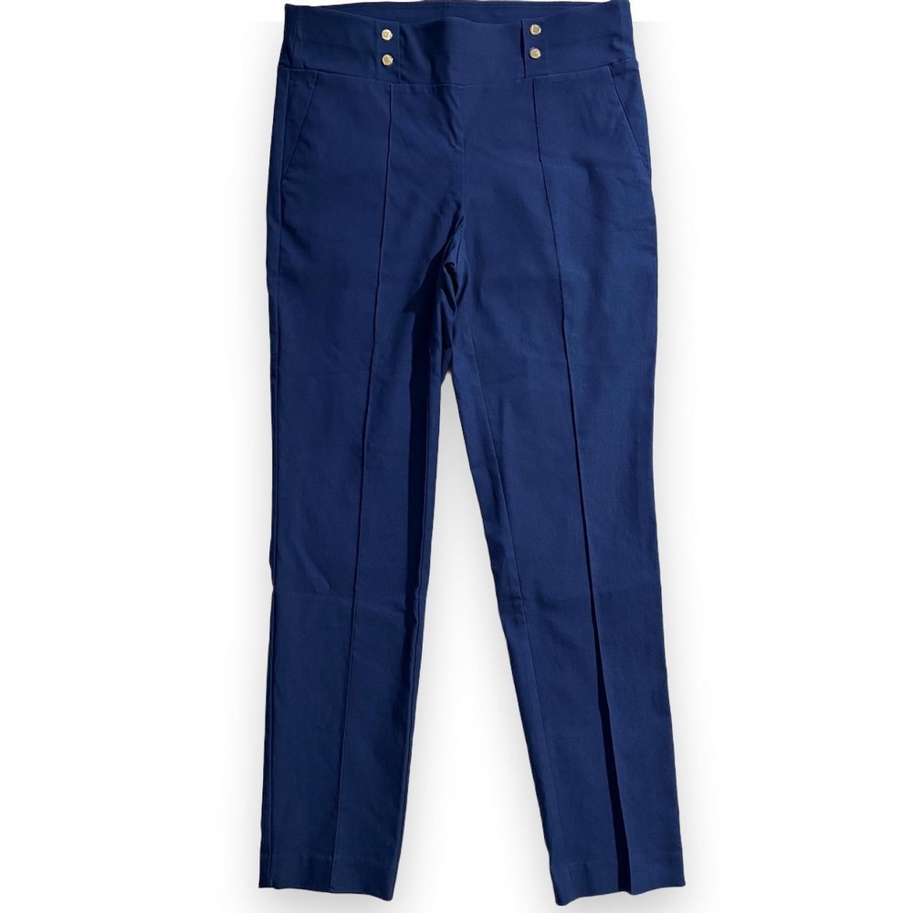 Anne Klein Navy Blue Ponte Pants Gold Buttons Workwear Professional Women Size 6